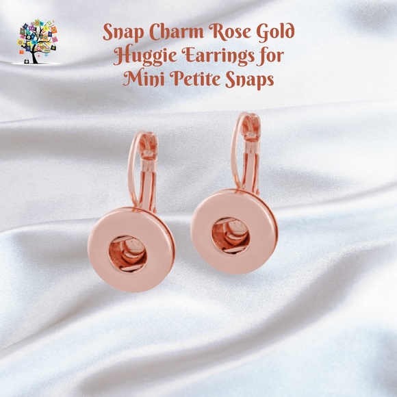 Snap Charm Rose Gold Plated Huggies Earrings for Mini Petite 12mm Snaps - Picture 2 of 3